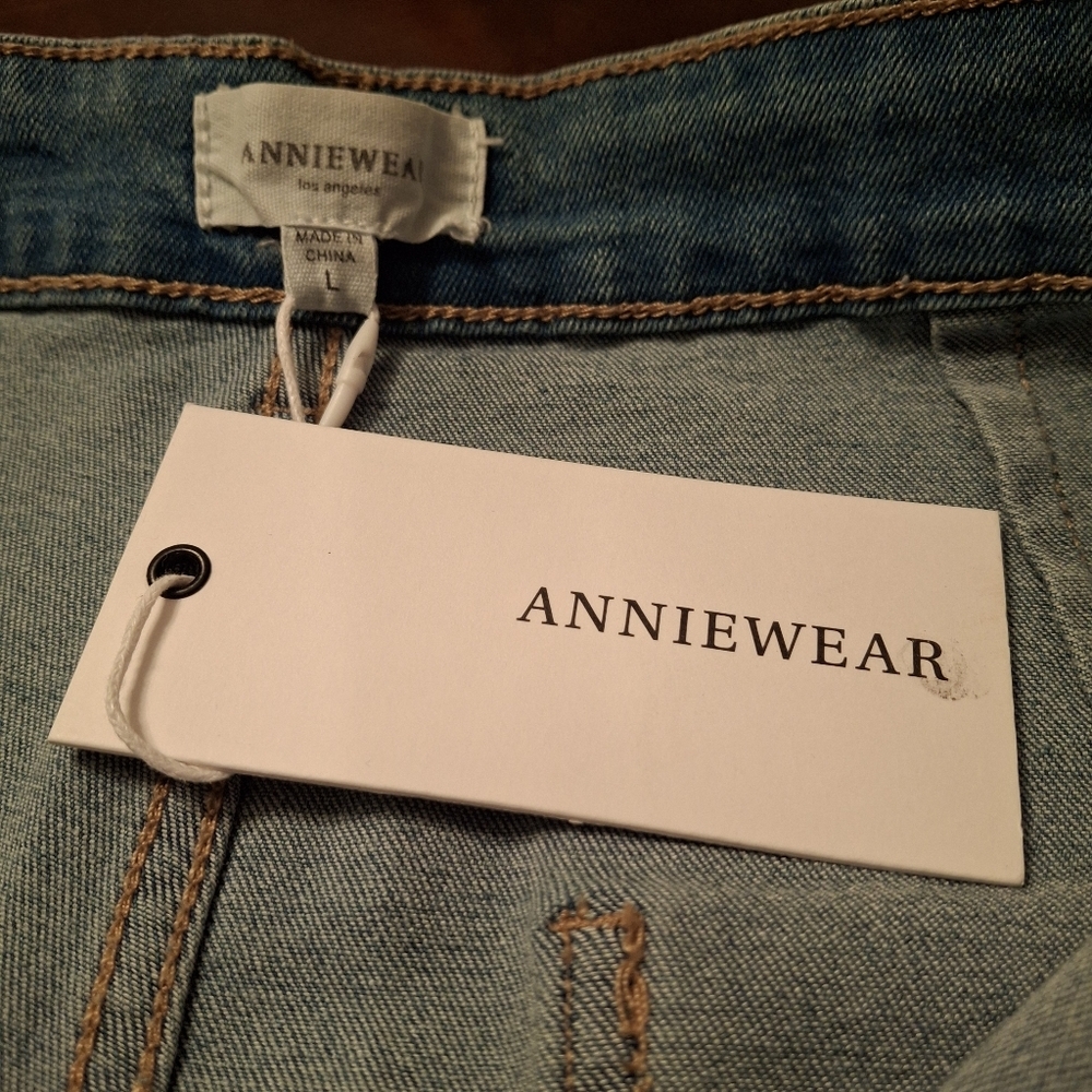 Annie Wear High Rise Wide Leg Stretchy Cropped Denim Blue Jeans Women Size Large - Picture 10 of 16
